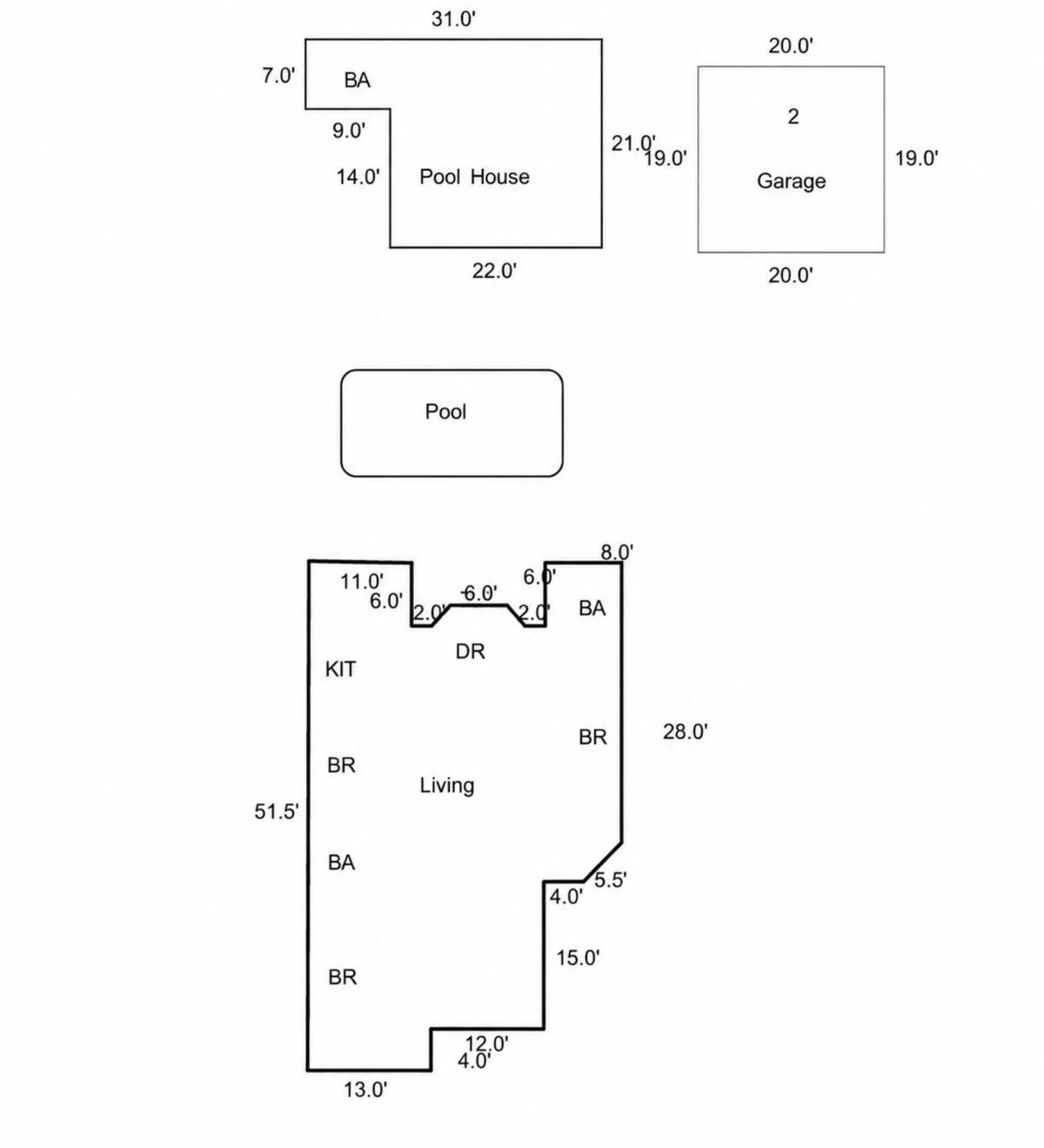Complete architectural and site layout of 2209 Queensberry Road, Pasadena, CA 91104 showing the main residence, permitted pool house, private pool and detached garage